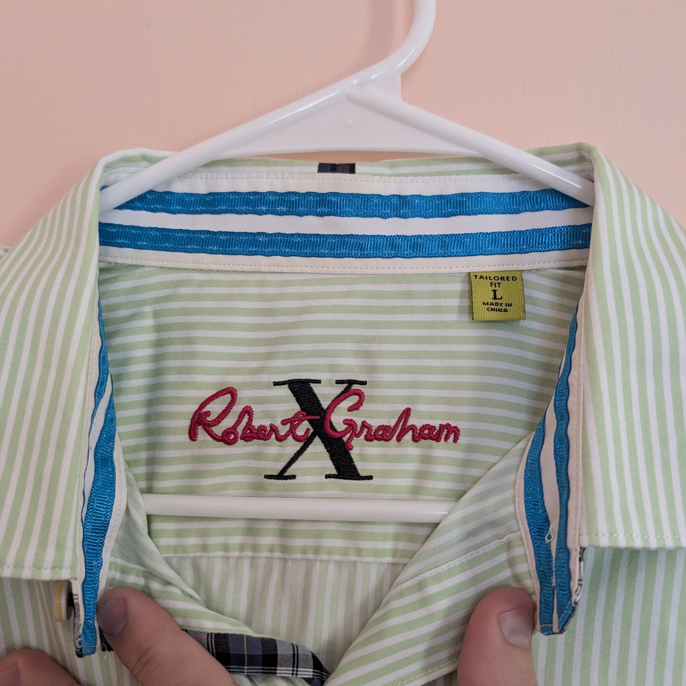 Men's Light Green Stripe Dress Shirt - Classic Collar - Picture 5 of 6